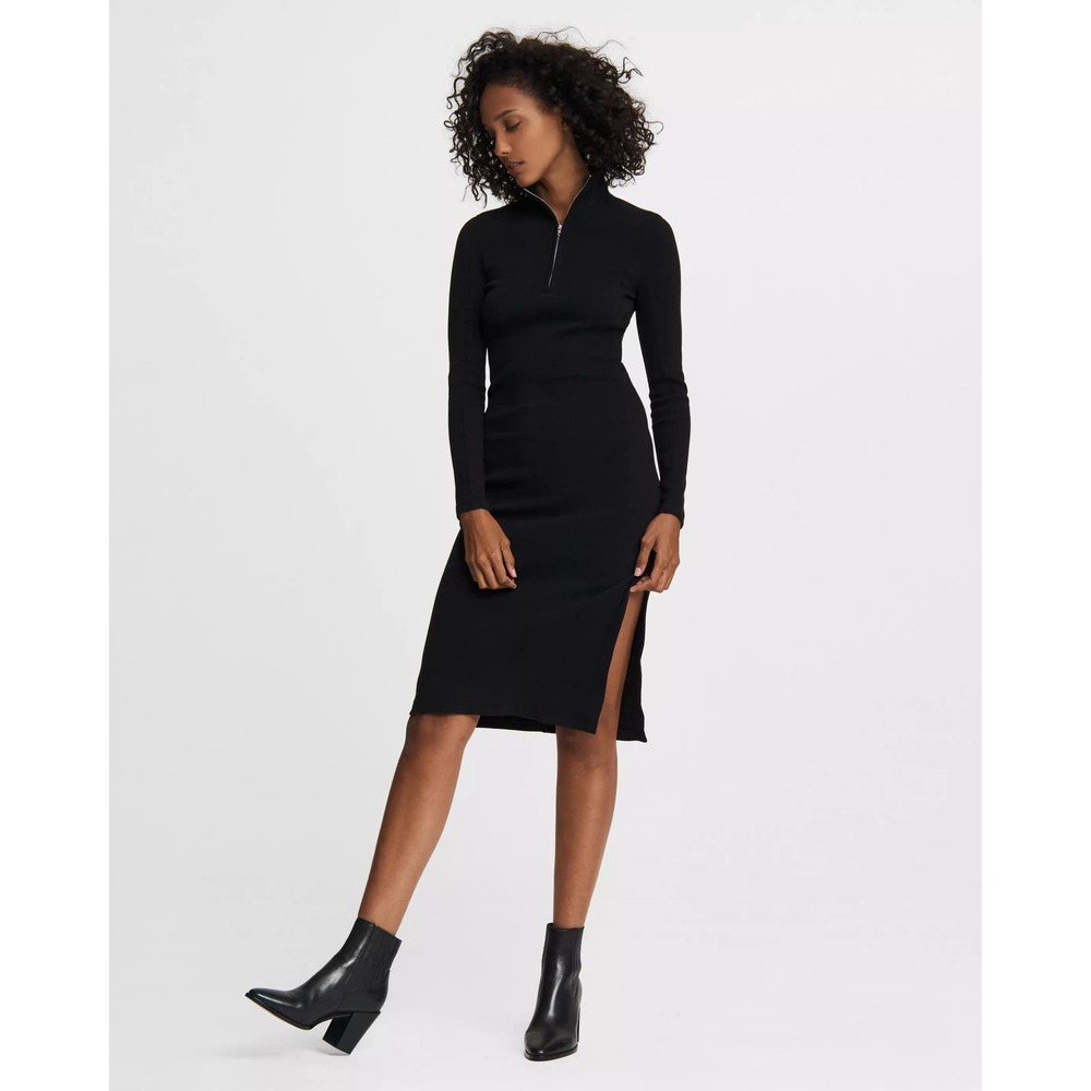 RAG & BONE Black Long-Sleeve Midi Dress with Side Slit